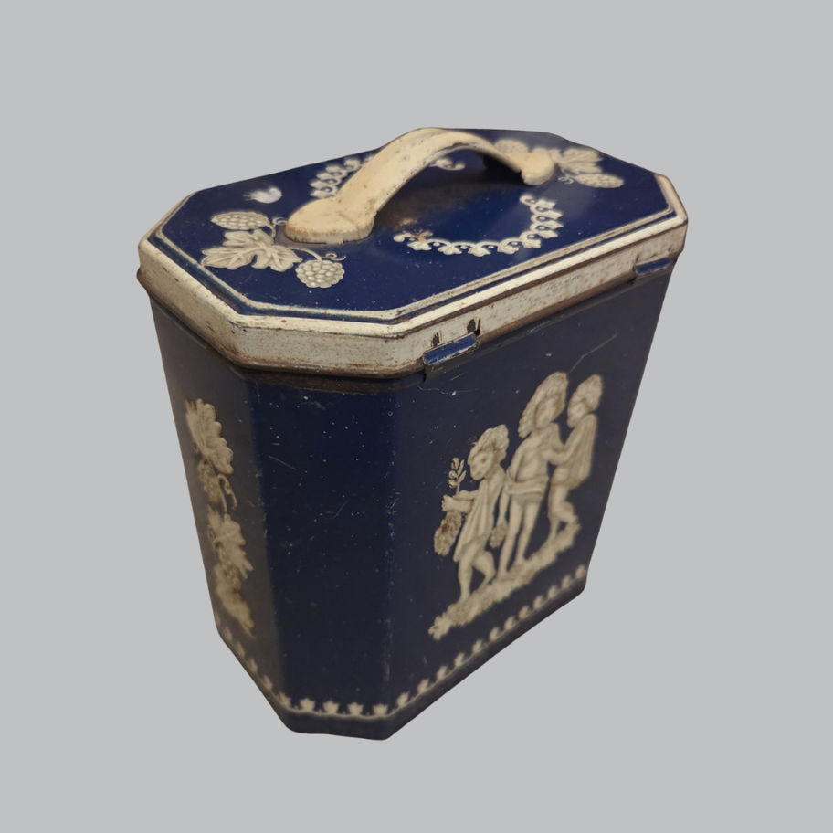 Vintage Huntley & Palmers Biscuit Tin – Cobalt Blue Wedgwood Style Cameo Tin