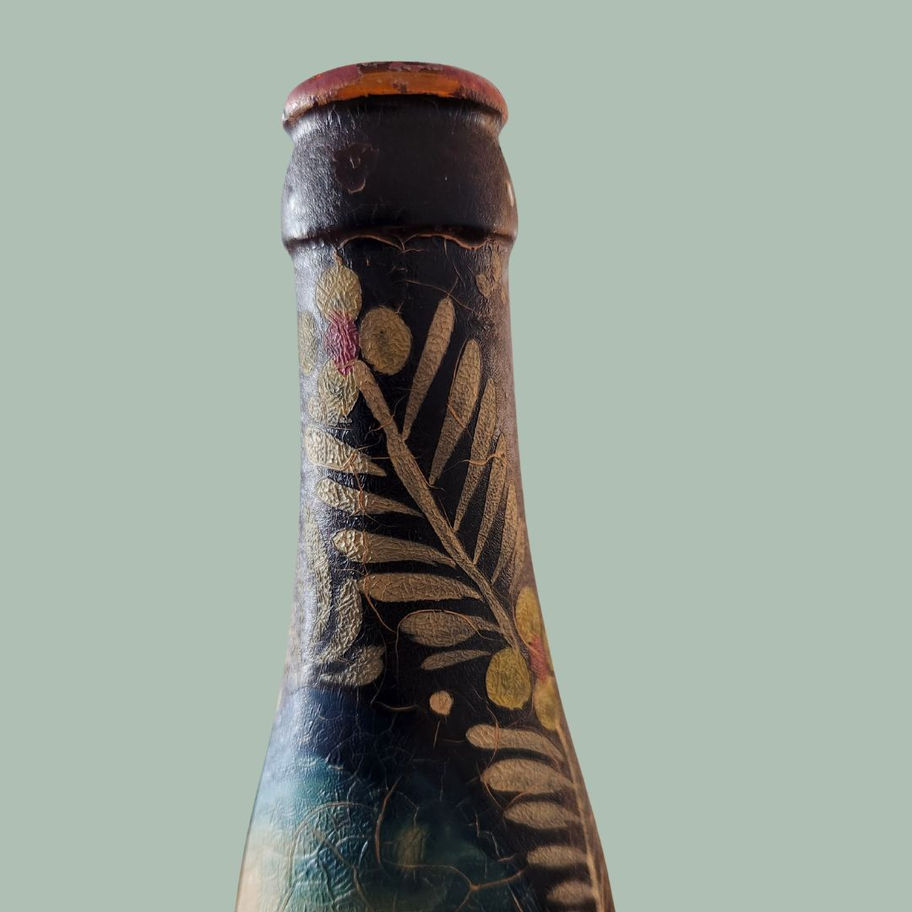 Vintage Hand-Painted Folk Art Glass Bottle mid 20th-century