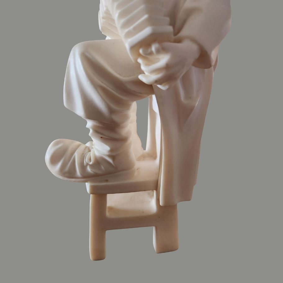 Mid-Century Alabaster Clown with Concertina 25 cm Ivory Tone Figurine