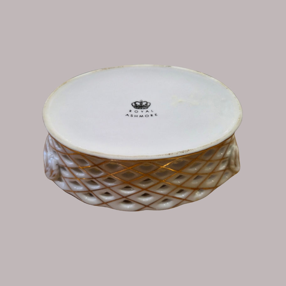Vintage Royal Ashmore Reticulated Porcelain Basket Dish