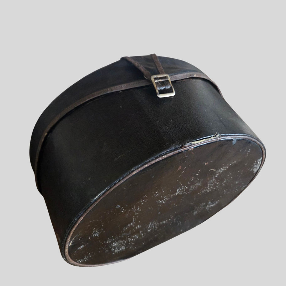 Vintage 1920s–1930s Ladies’ Travelling Hat Box – Black Leather & Card – Original