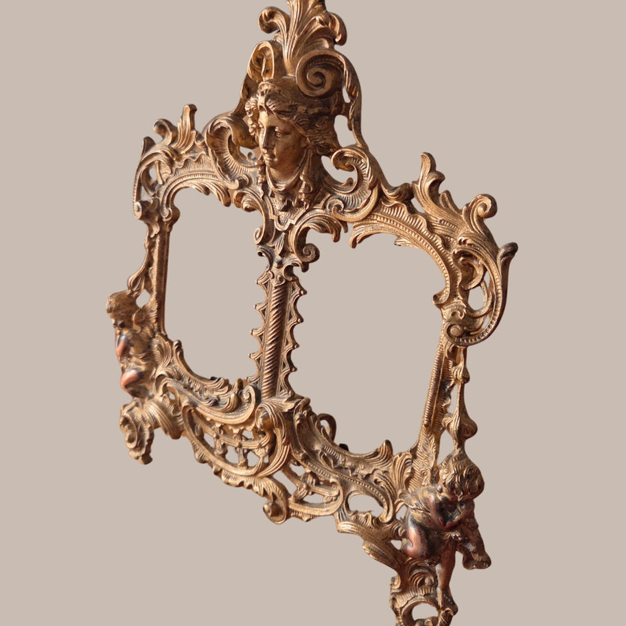 Antique Edwardian Gilt Cast Metal Double Photograph Frame