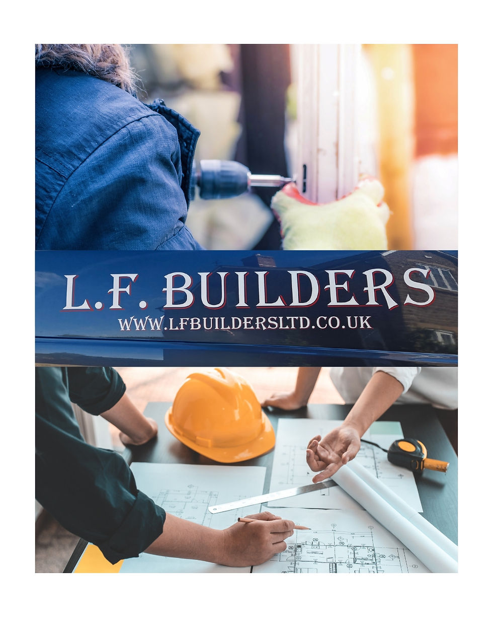 LF Builders logo agaiinst decorative backdrop