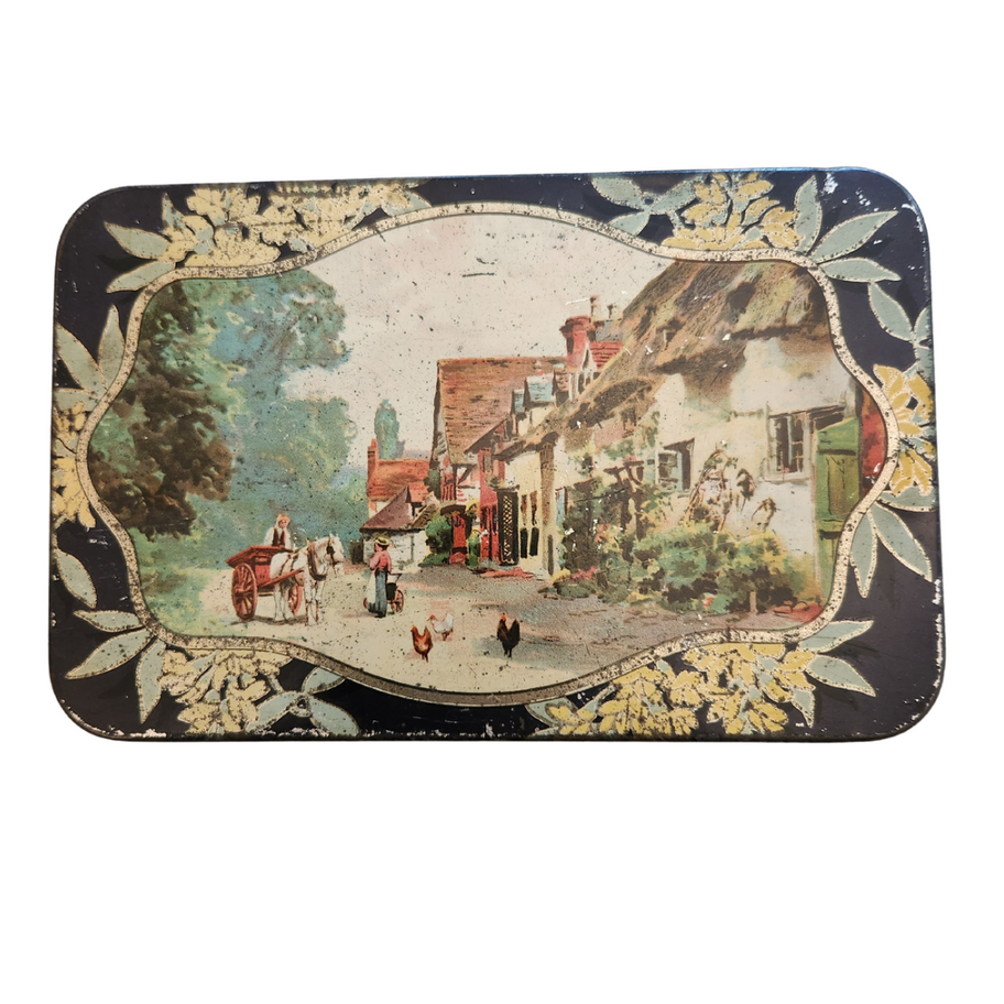 Vintage Tin showing countryside village scene