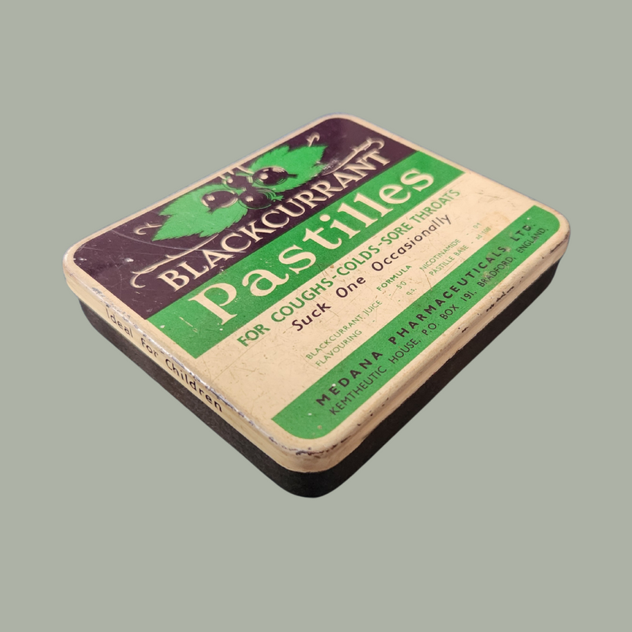 Vintage Medana Blackcurrant Pastilles Tin 1940s-1960s Bradford, England