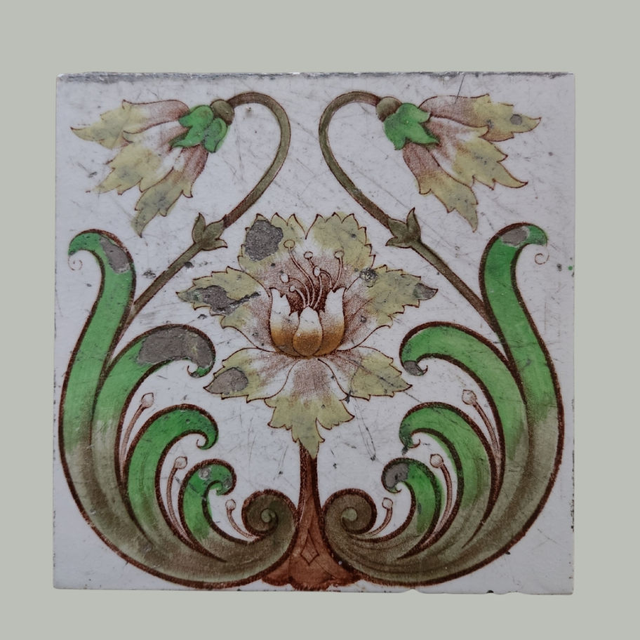 Set of 5 Antique Art Nouveau Floral Tiles Henry Richards Tile Co. (HRT & Co)