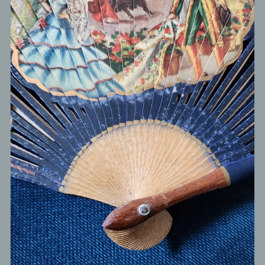 Vintage Spanish-Style Folding Hand Fan – Decoupage Design