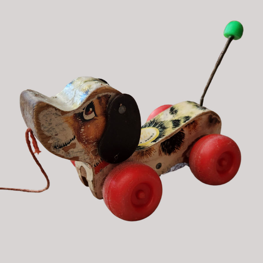 Vintage Fisher Price Little Snoopy Wooden Dog Pull-Along Toy Well-Loved Classic