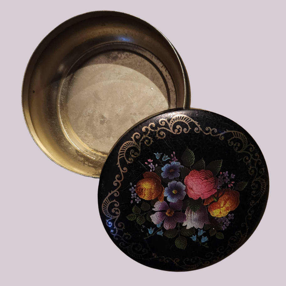 Vintage Marks and Spencer Floral and Enamel Design Toleware Penny Bazaar Tin