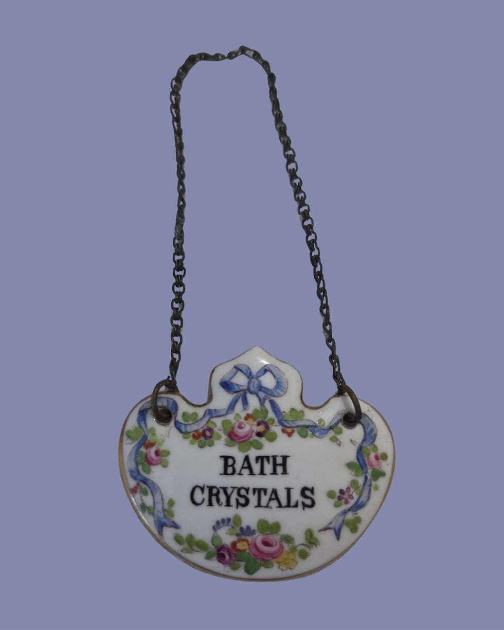 Vintage Crown Staffordshire Porcelain “Bath Crystals” Hanging Label