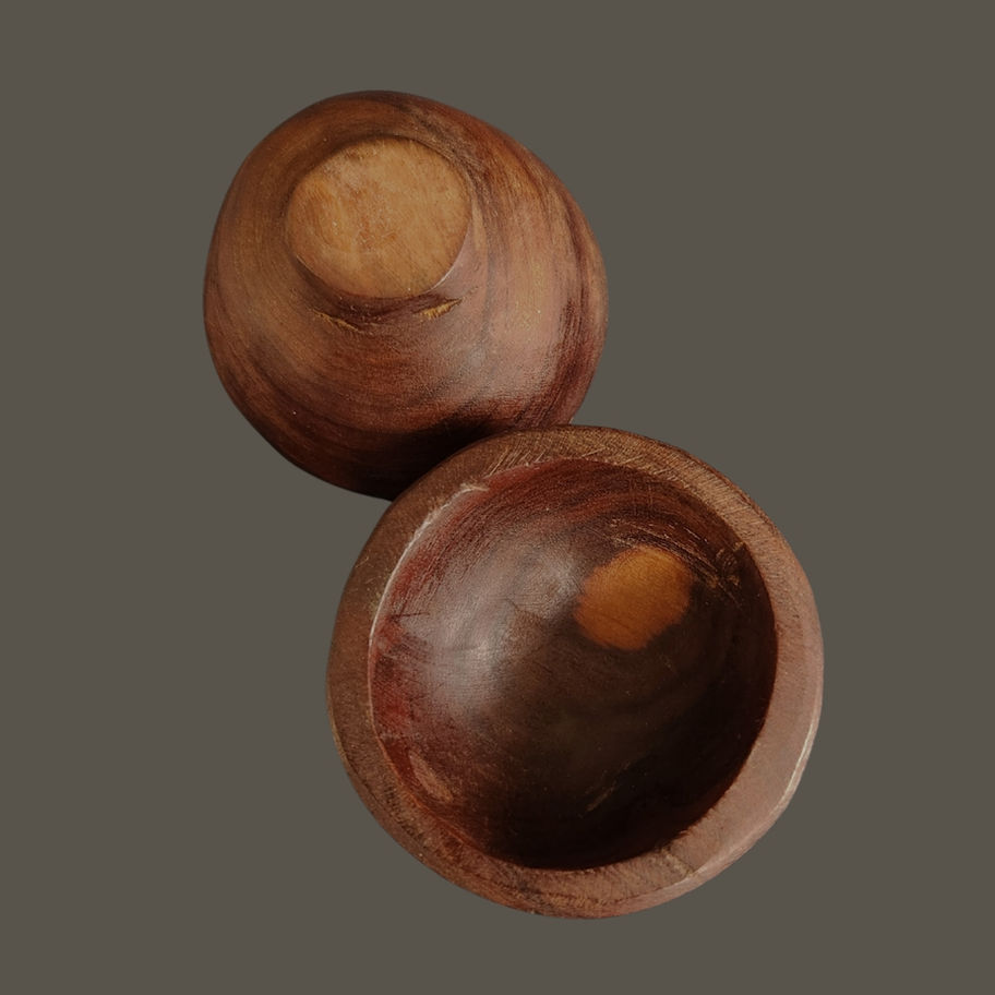 Vintage Pair of Hand-Carved Miniature Wooden Bowls Mid-Century Folk Art Trinkets