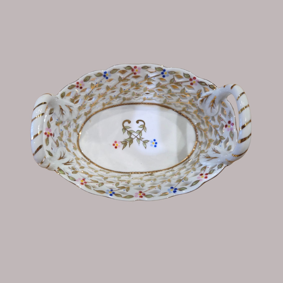 Vintage Royal Ashmore Reticulated Porcelain Basket Dish