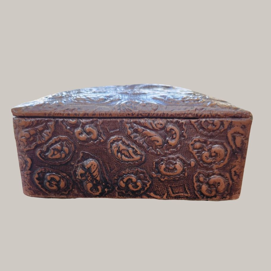Vintage Tooled Leather Jewellery Box with Portrait of Don Quixote Late 19th cent