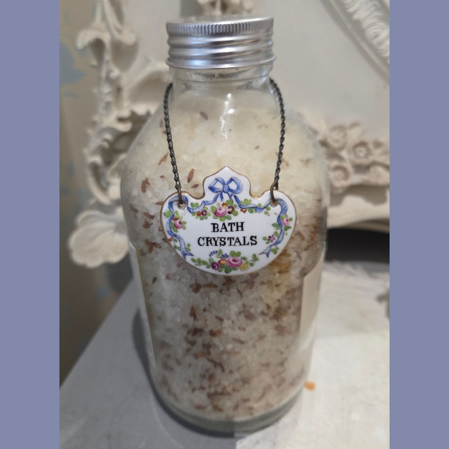 Vintage Crown Staffordshire Porcelain “Bath Crystals” Hanging Label