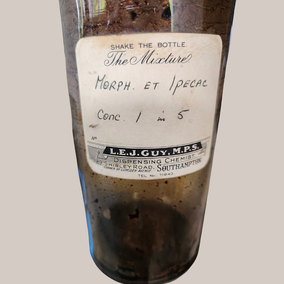 Vintage Apothecary Bottle Morph. et Ipecac Chemist’s Label L.E.J. Guy M.P.S.