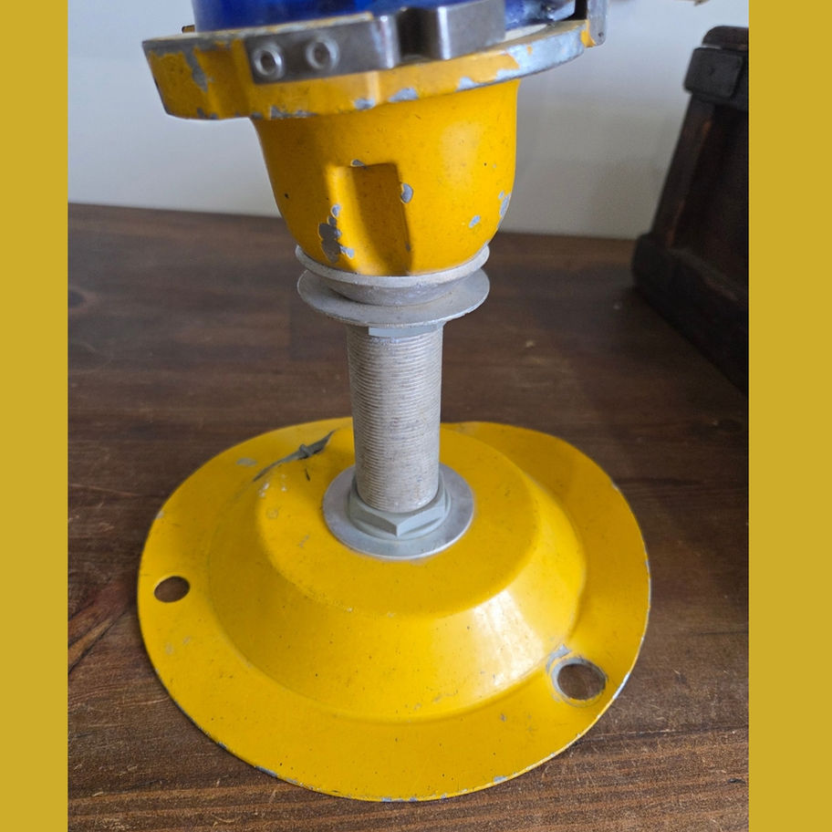 Vintage Salvaged Airfield Taxiway Edge Light with Blue Glass Dome