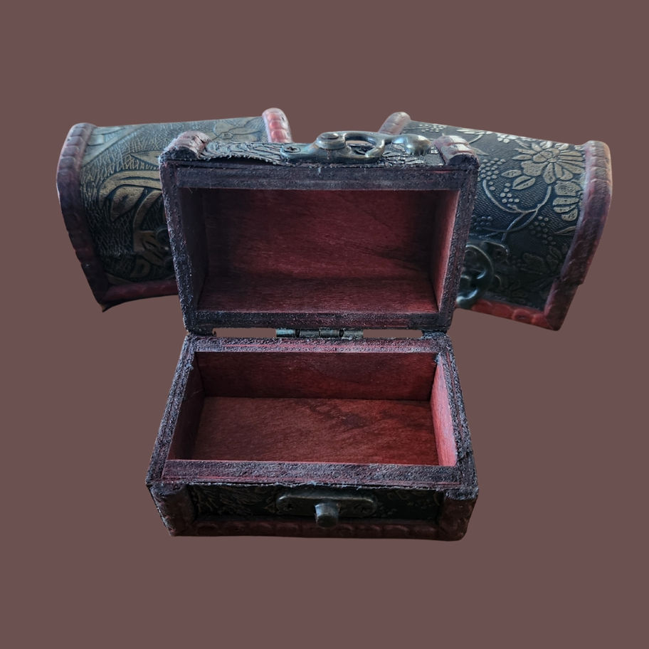 Vintage Trio of Handcrafted Wooden Trinket Boxes with Embossed Floral Design