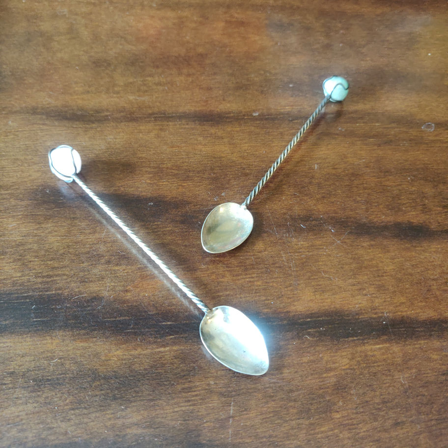 Vintage H . Stern pair of precious stone cocktail spoons silver but no Hallmarks
