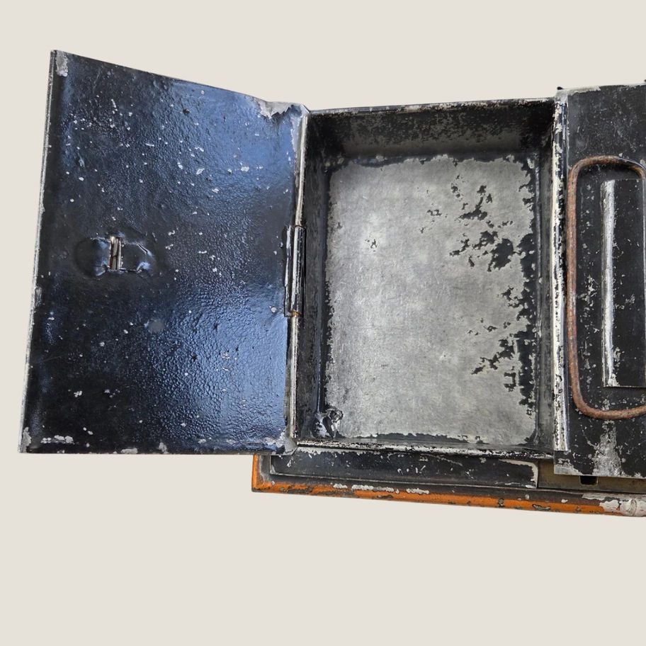 Antique Japanned Metal Cash Box c.1900 | Black & Gold Shopkeeper’s Money Tin