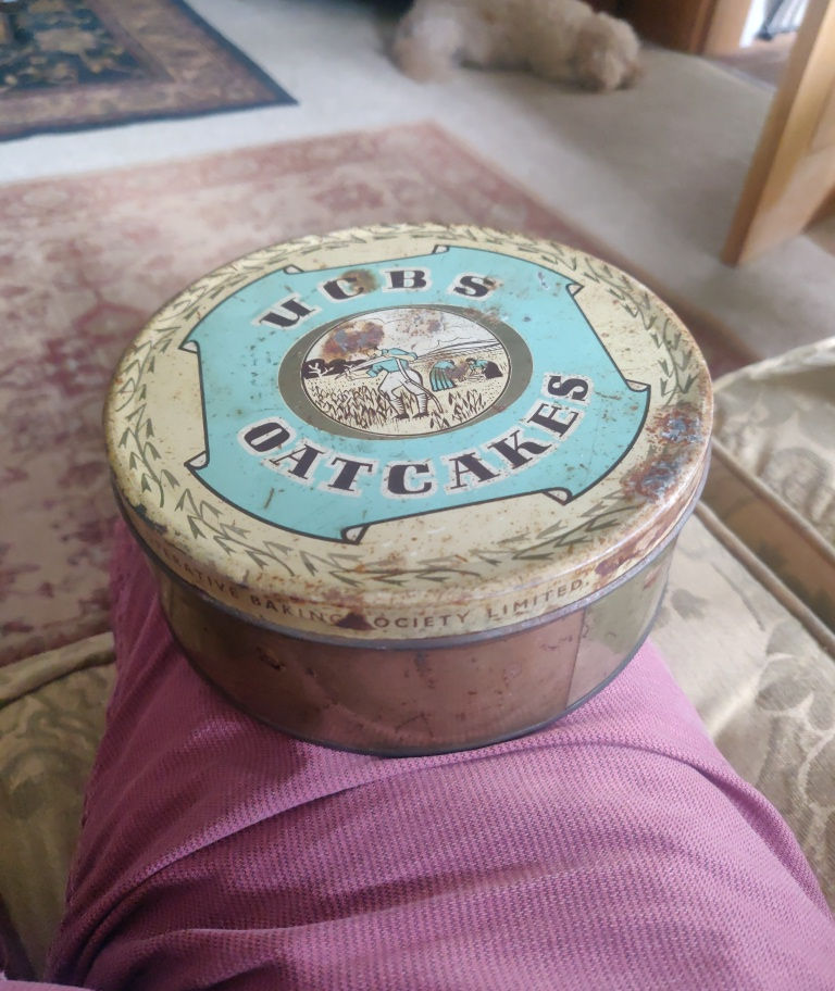 Antique early 20th century UCBS united Co operative baking society oatcake tin !