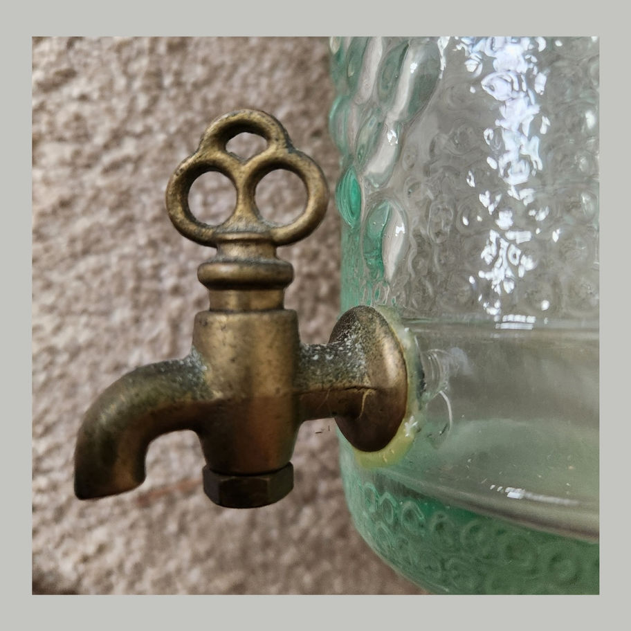 Vintage AM Embossed Glass Wine Dispenser with Brass Tap c.1960s–1980s