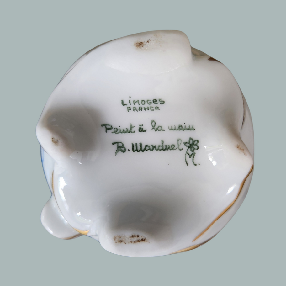 Vintage Limoges Hand Painted Porcelain Ink Well with Quill Holder