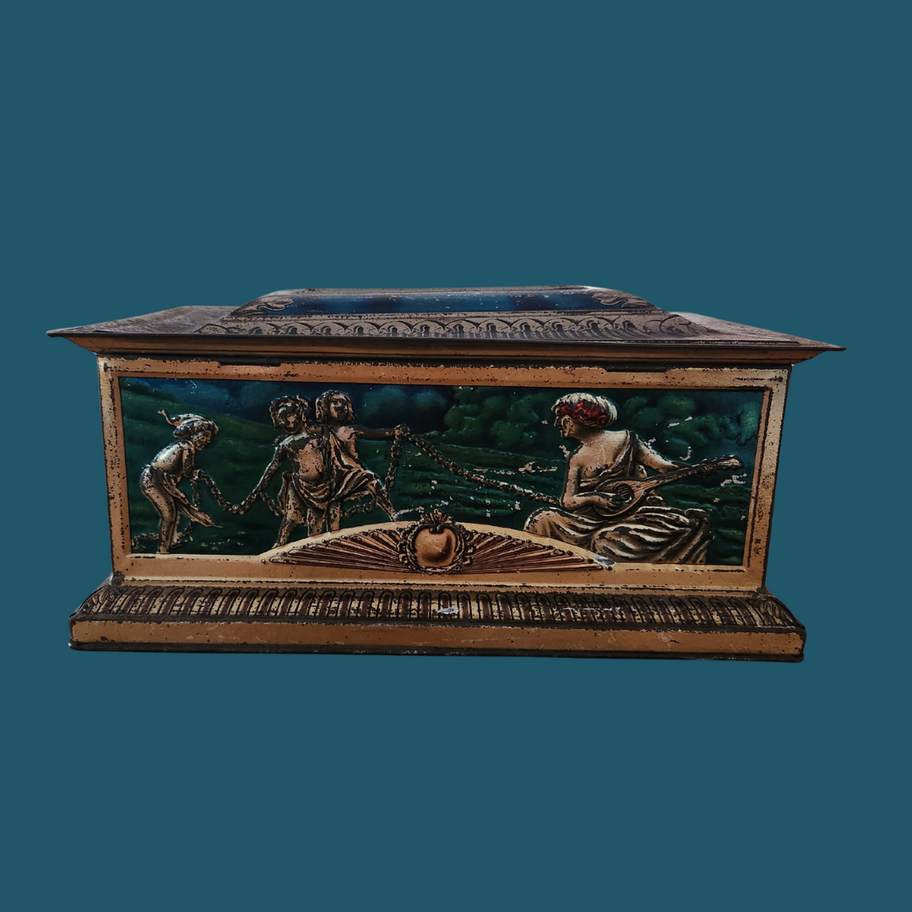 Antique J & J Colman Tin Casket Neoclassical Classical Revival Design, c.1920s