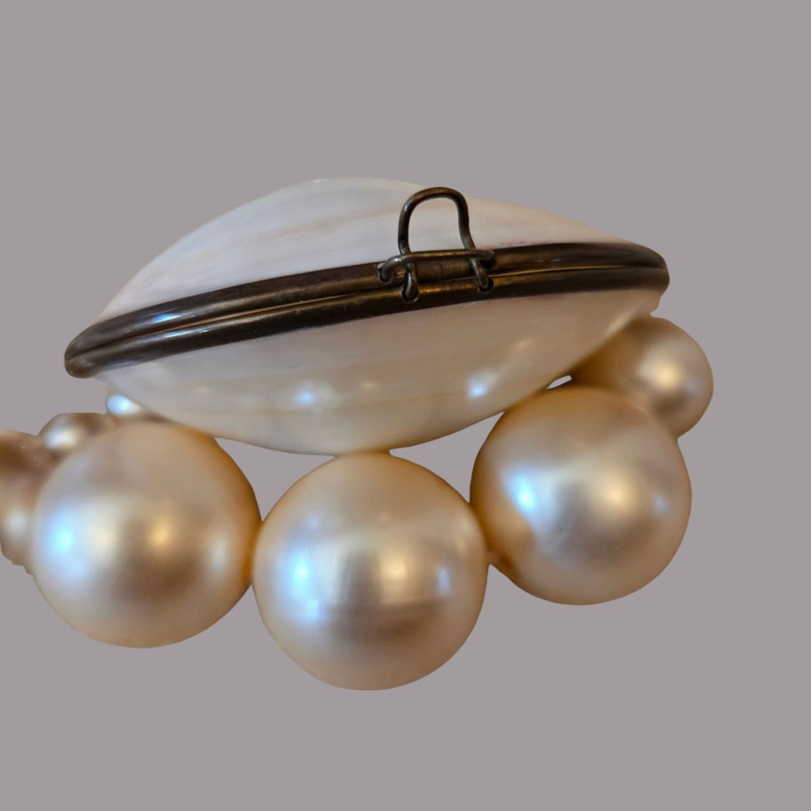 Vintage Natural Clam Shell Trinket Box with Brass Mount