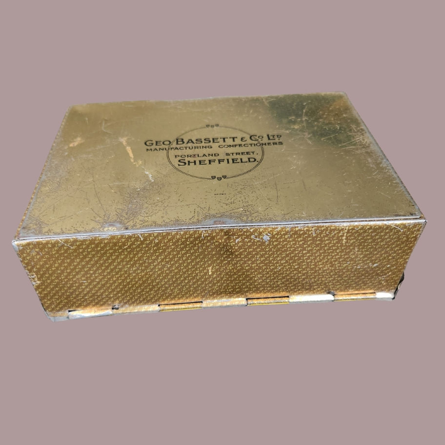 Vintage 1940s Geo. Bassett & Co. “Workbox” Tin Sheffield Confectionery