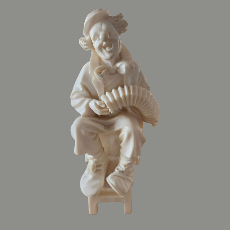 Mid-Century Alabaster Clown with Concertina 25 cm Ivory Tone Figurine