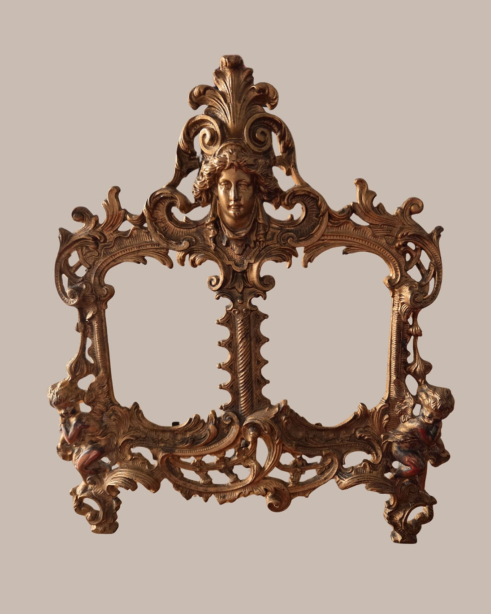 Antique Edwardian Gilt Cast Metal Double Photograph Frame