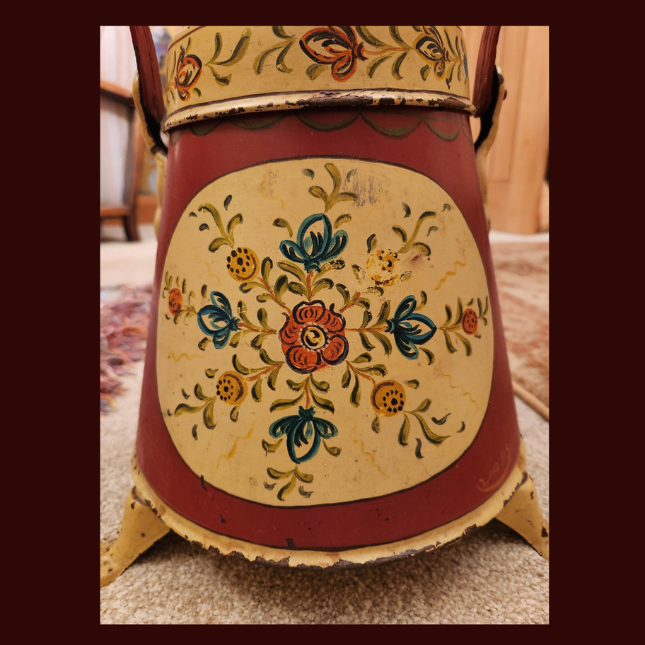 Vintage Dutch Burgundy Floral Bargeware Doofpot