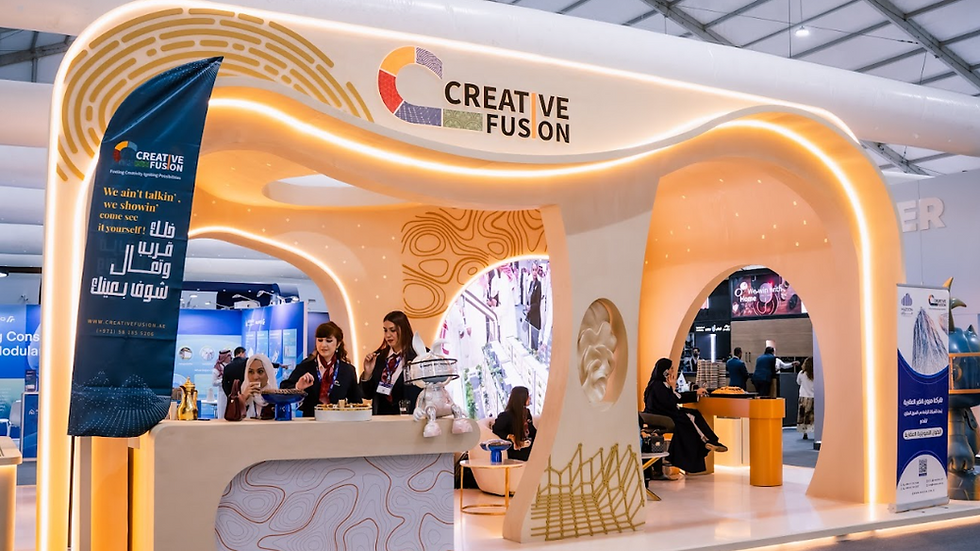 Eye-level view of Creative Fusion’s detailed architectural models displayed at Cityscape 2025 Riyadh Exhibition Center