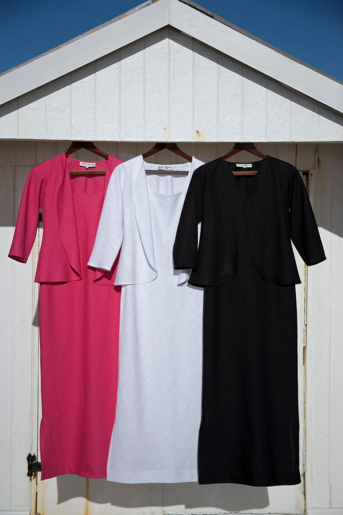 Bias-cut shift dress with short jacket in linen and cotton