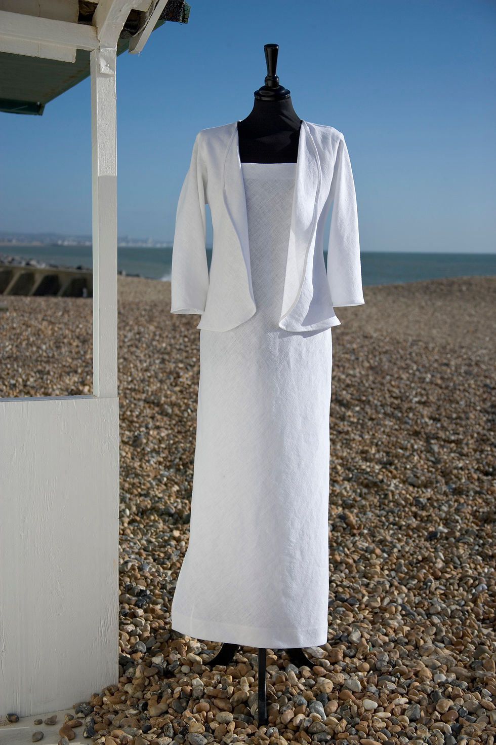 Thumbnail: Bias-cut shift dress with short jacket in linen and cotton