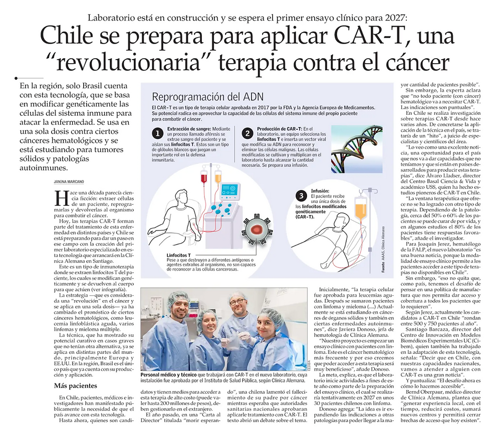- y LOYL Chile se prepara para aplicar CAR-T, una "revolucionaria" terapia contra el cáncer