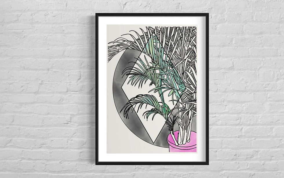 Thumbnail: Palm tree in pot colourful watercolours, artwork print for home decor.