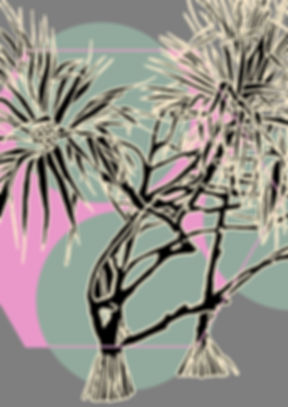 Pandanus Palms Print Artwork in pink, green, grey and black
