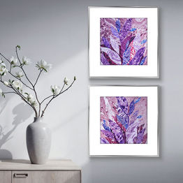 Purple abstract tropical flora diptych painting