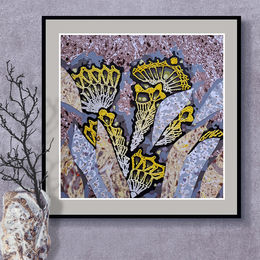 Grey abstract tropical flora painting