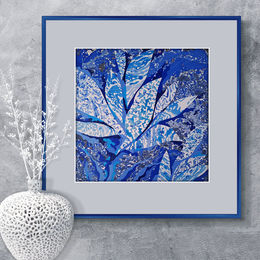 Blue abstract tropical flower artwork
