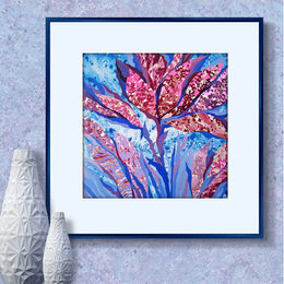 Blue-Pink abstract tropical flower artwork