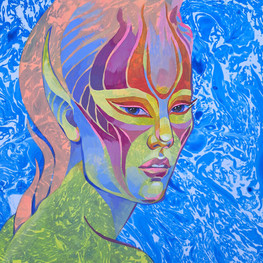 abstract-fantasy colorful femail portrait on paper