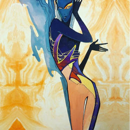 fantasy female fashion illustration with orange background