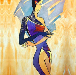 fantasy female fashion illustration with orange background