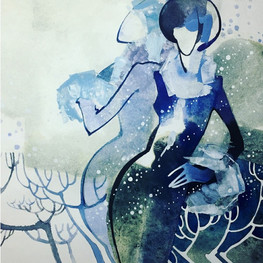 Fashion illustration in blue shades
