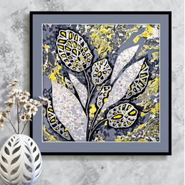 Grey abstract tropical flora painting