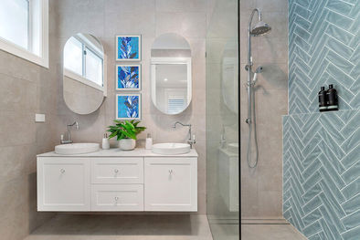 Bathroom with Blue Abstract Botanical art set of 3