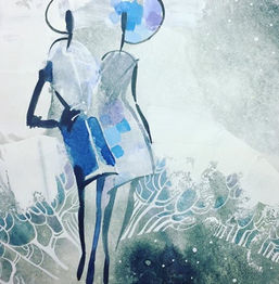 Fashion illustration in blue shades