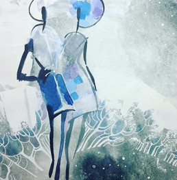 Fashion illustration in blue shades